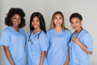 large group of female nurses working together